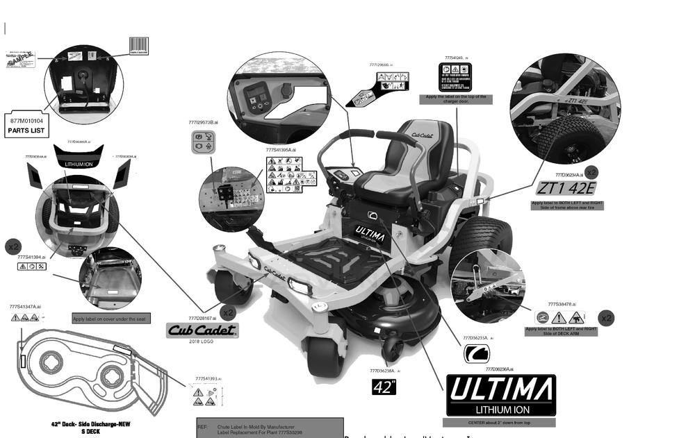 Label Map Diagram and Parts List for ZT1-42E (34ABA2CSB10)(2022) Cub Cadet Lawn Tractor